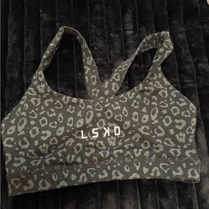 LSKD Gray Leopard Print Sports Bra